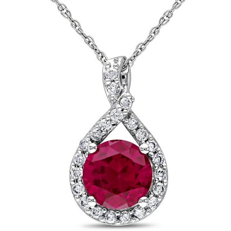 1-5/8 Carat T.G.W. Created Ruby and 1/5 Carat T.W. Diamond 10kt White Gold Infinity Pendant, 17