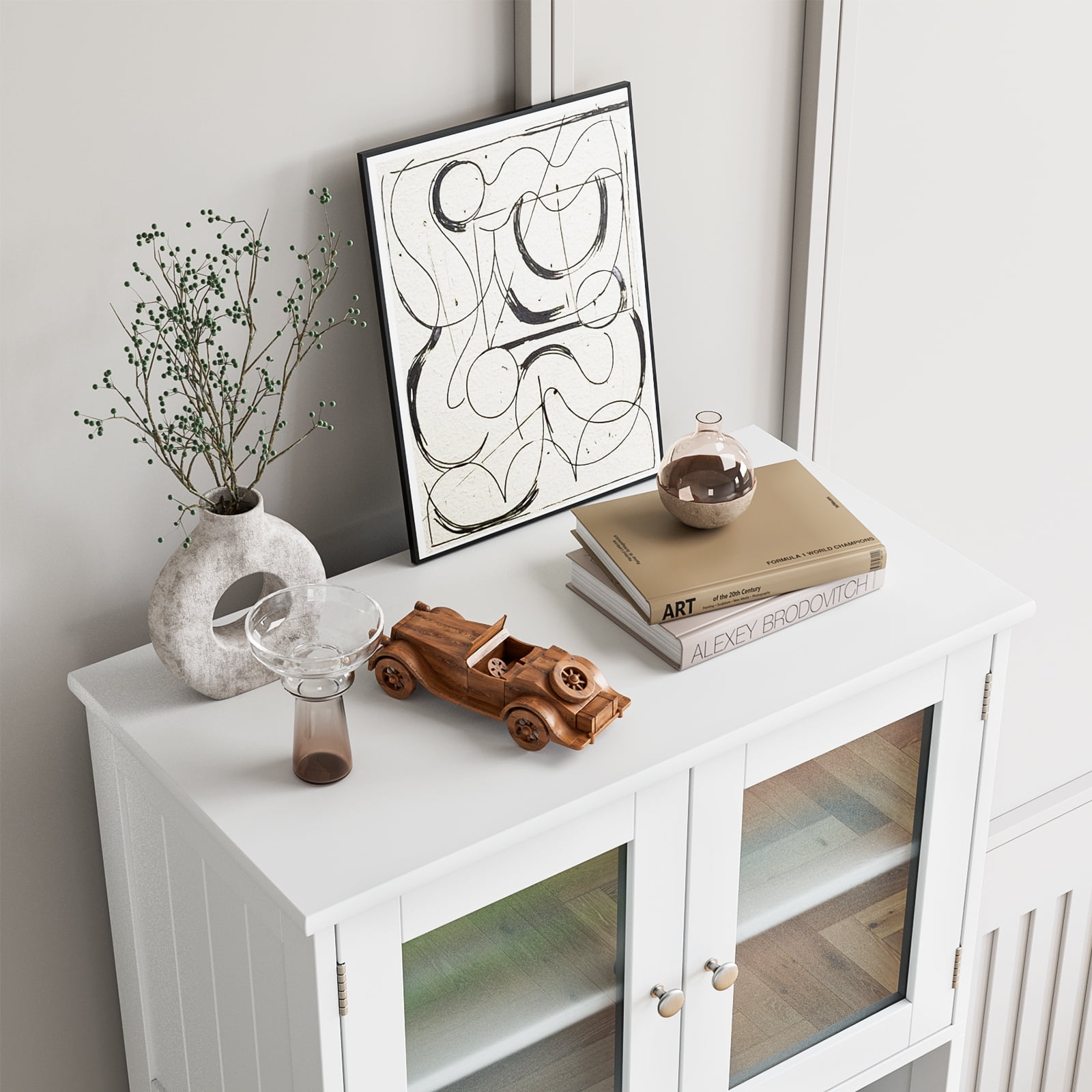 Homfa 58'' Tall Bathroom Cabinet with Doors and Shelves, Kitchen Hutch Linen Cabinet, White