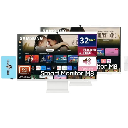 SAMSUNG 32-Inch 4K UHD Smart Monitor with Streaming TV, Speakers, HDR10 , AI Upscaling, Ergonomic Stand, SlimFit Camera, Gaming Hub, Wall Mount, HDMI, USB-C & DKZ USB Port Expander, White Color 2 Pac