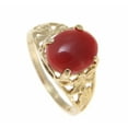 thumbnail image 2 of Genuine natural oval cabochon red coral ring Hawaiian plumeria 14k yellow gold size 9, 2 of 7