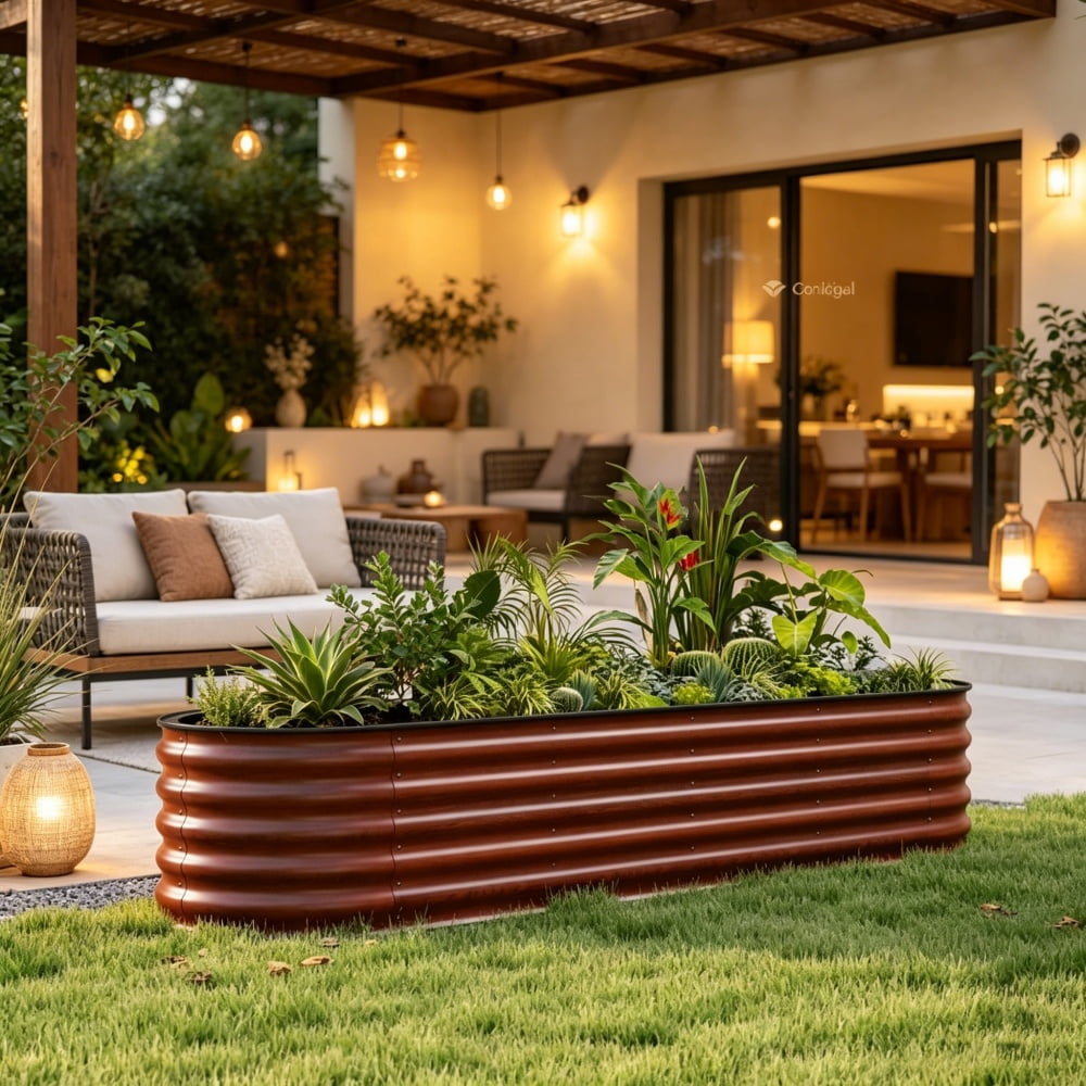 Brown 7-Drawer Raised Garden Bed, Galvanized Steel Planter with Modular Design, Easy Assembly for Outdoor Gardening