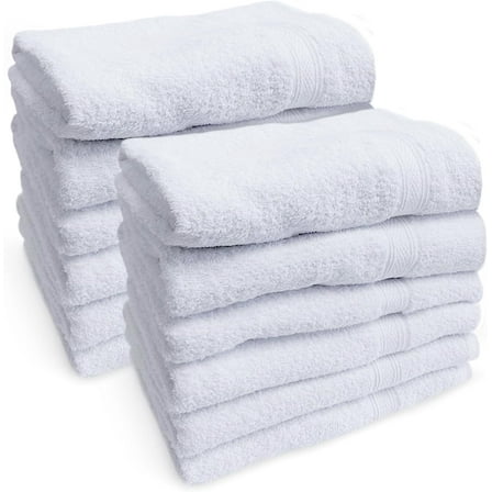 Towels N More 24x48 Bath Towel Set, Lightweight Quick Drying Gym Towel - White, 12 Pcs