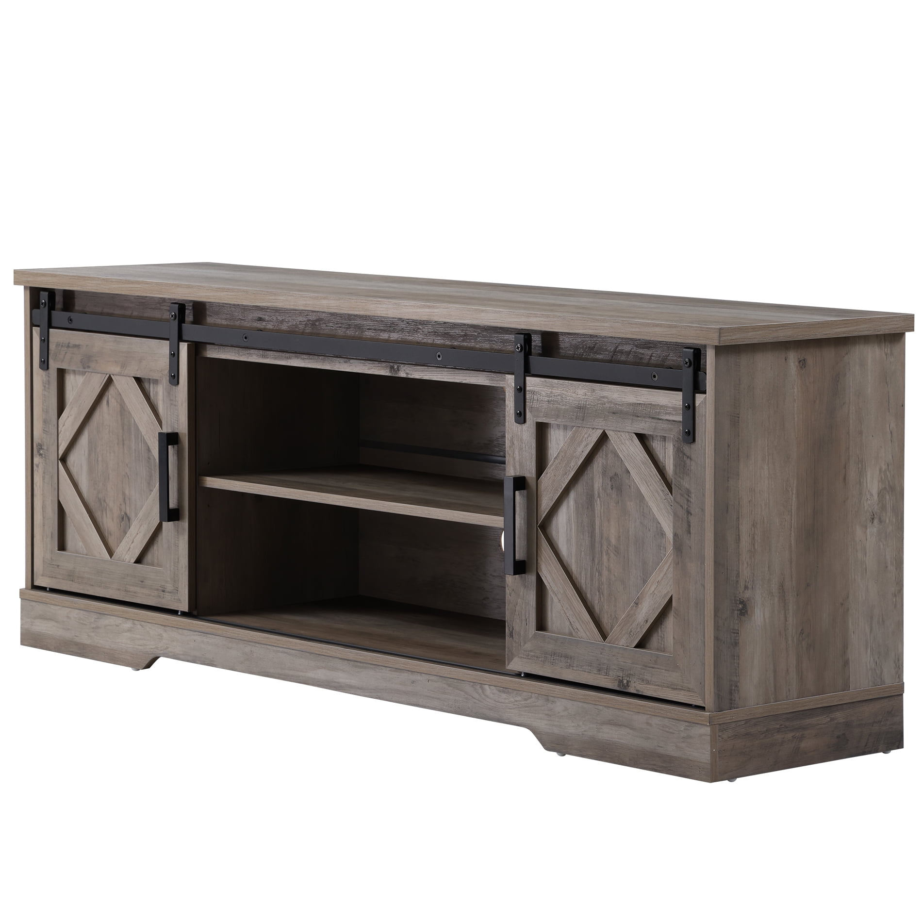 LED Farmhouse Modern Sliding Barn Door TV Stand for TVs Up to 65 inch Grey