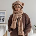 thumbnail image 3 of UFOUND Women Cartoon Cute Bear Hat Scarf Autumn Lightweight Warm Comfortable Cotton Ear Surround Connect Hat Winter, 3 of 3