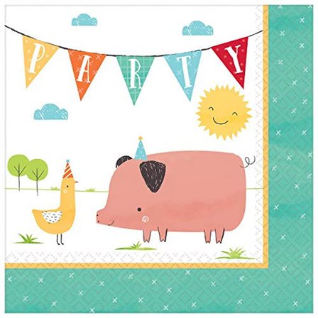 Barnyard Animals Farm Pig Cow Horse Rooster Birthday Party Luncheon Napkins