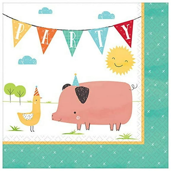 Barnyard Animals Farm Pig Cow Horse Rooster Birthday Party Luncheon Napkins
