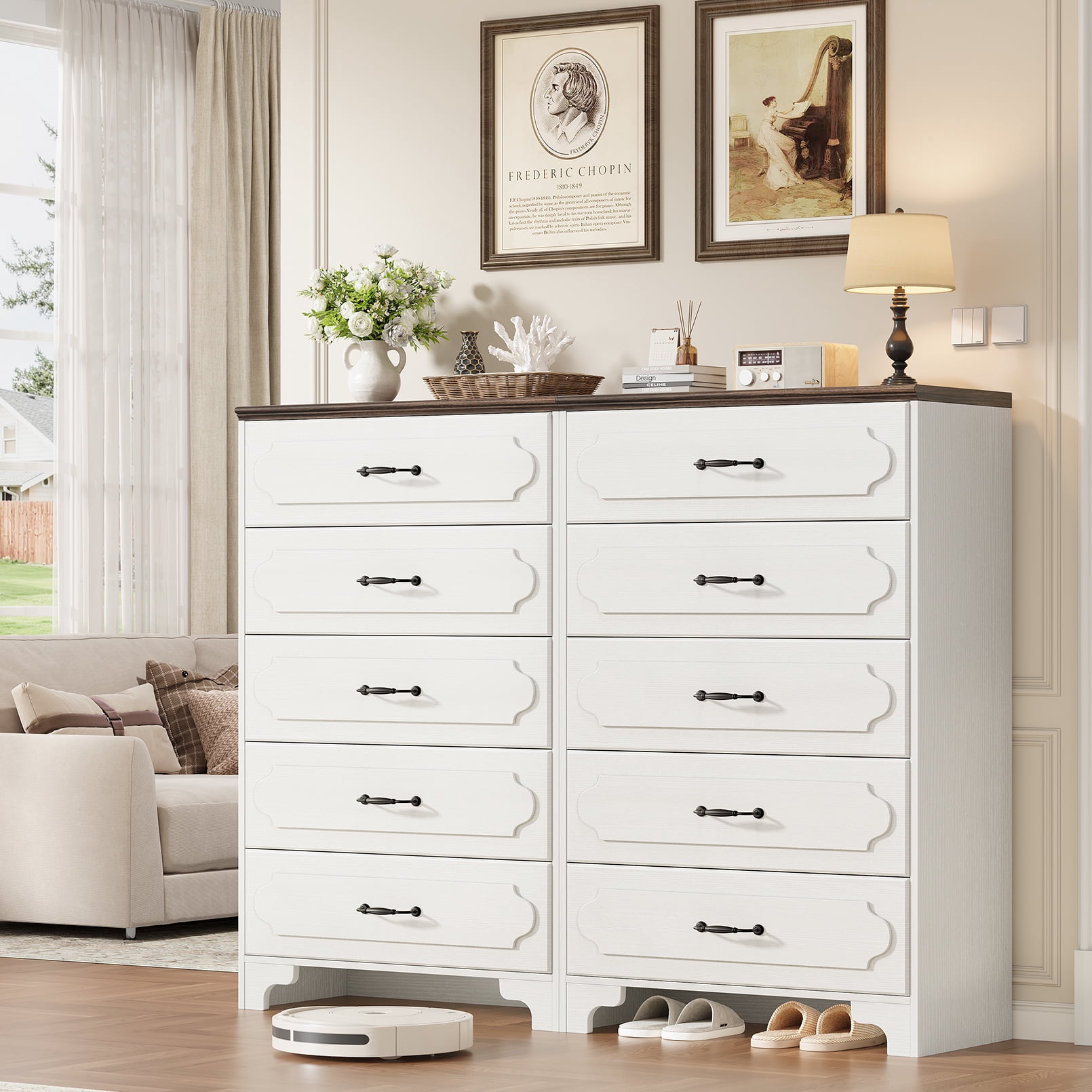 5-Drawer Dresser, White Tall Dresser for Bedroom, Narrow Chest of Drawers, Modern Vertical Storage Cabinet for Closet, Entryway or Living Room