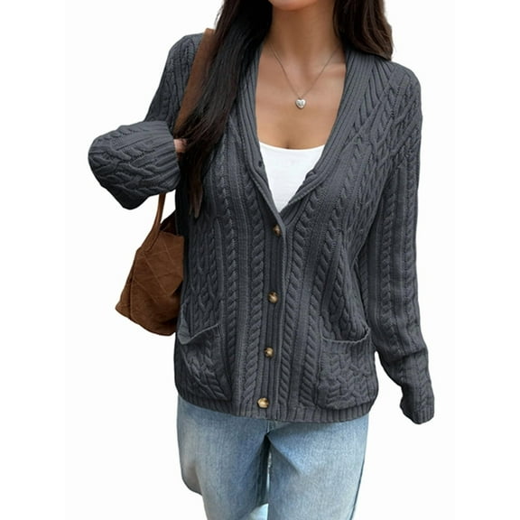 Women'S Oversized Chunky Knit Cardigan Fashion Long Sleeve Front Open Sweater Fall Winter Outerwear Dark Gray L