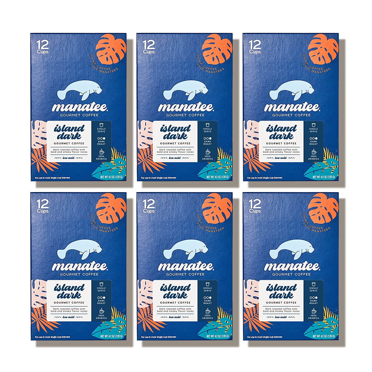 Manatee Gourmet Coffee Single Pods for Keurig K-Cup Brewers, Dark Roast, Island Dark, 72 Count