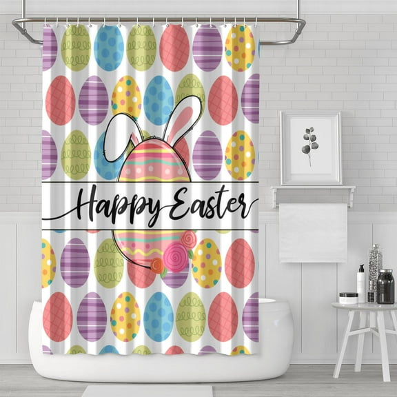 Happy Easter Shower Curtain, Easter Eggs Shower Curtains for Bathroom, Easter Farmhouse Holiday Bathroom Home Decor, Waterproof Fabric with Hooks 72X72 Inch
