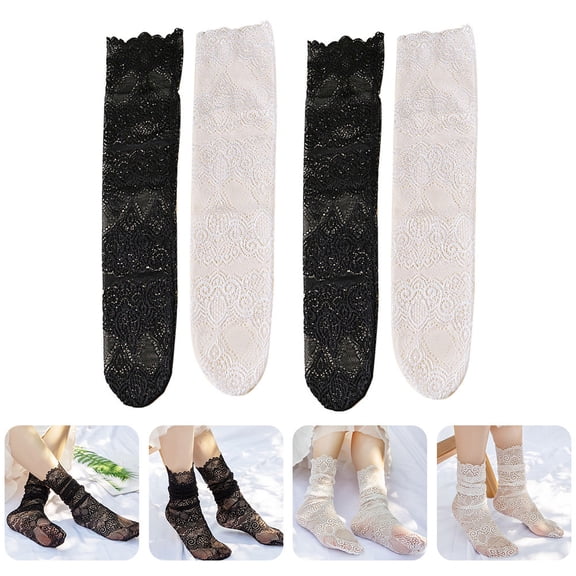 WEUVEB 2Pcs of Lace Ankle Socks for Women Japanese Nylon Breathable Outdoor