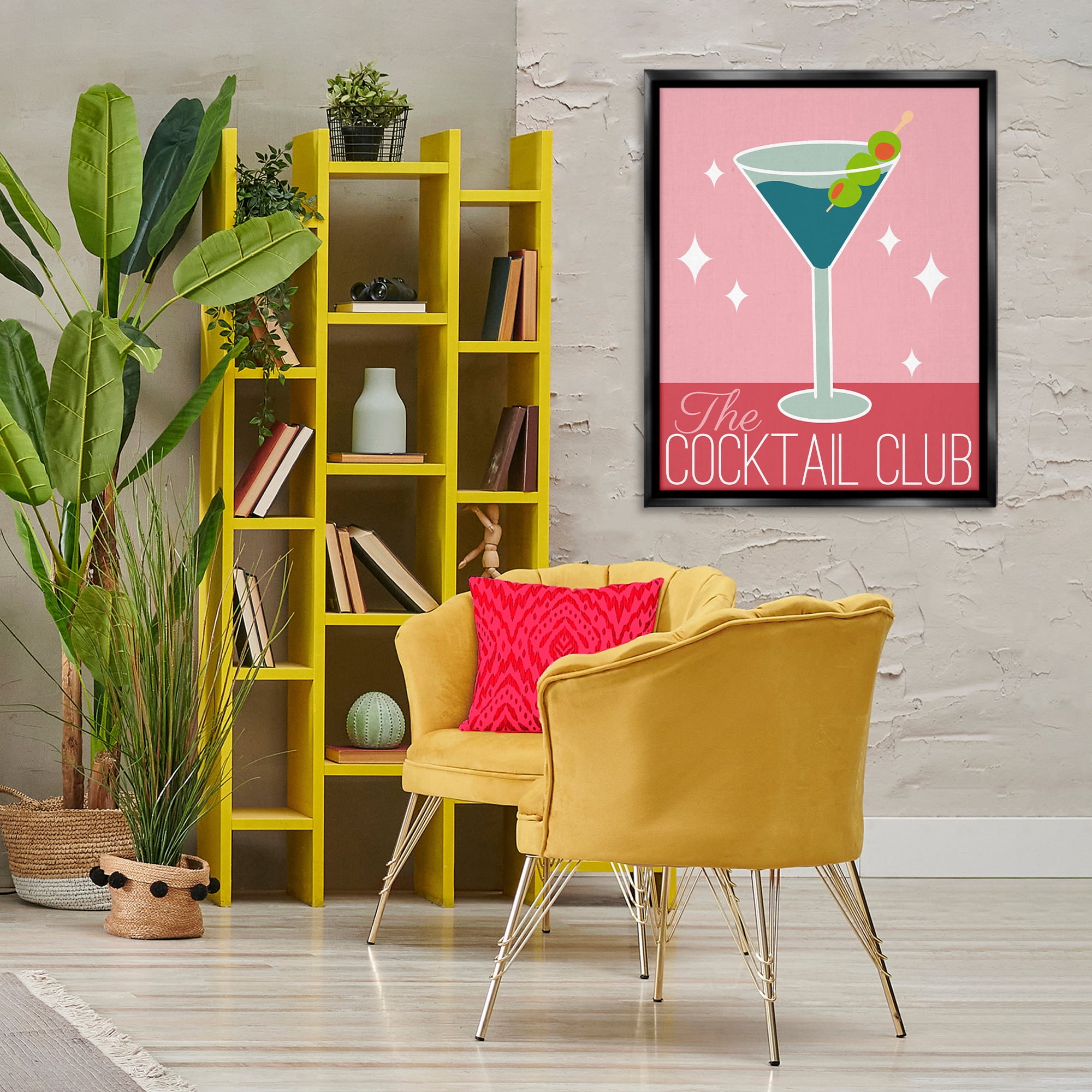 Stupell Industries Cocktail Club Typography Food & Beverage Painting Black Floater Framed Canvas Art Print Wall Art, 25 x 31