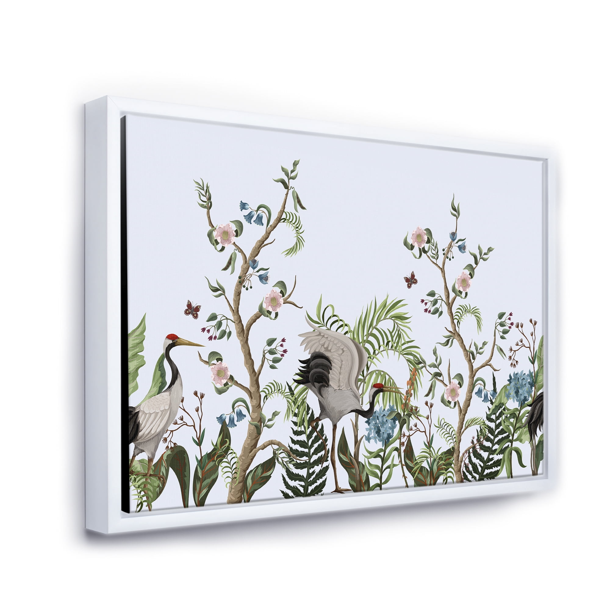 Designart 'Border With Peonies and Cranes In Chinoiserie Style' Traditional Framed Canvas Wall Art Print