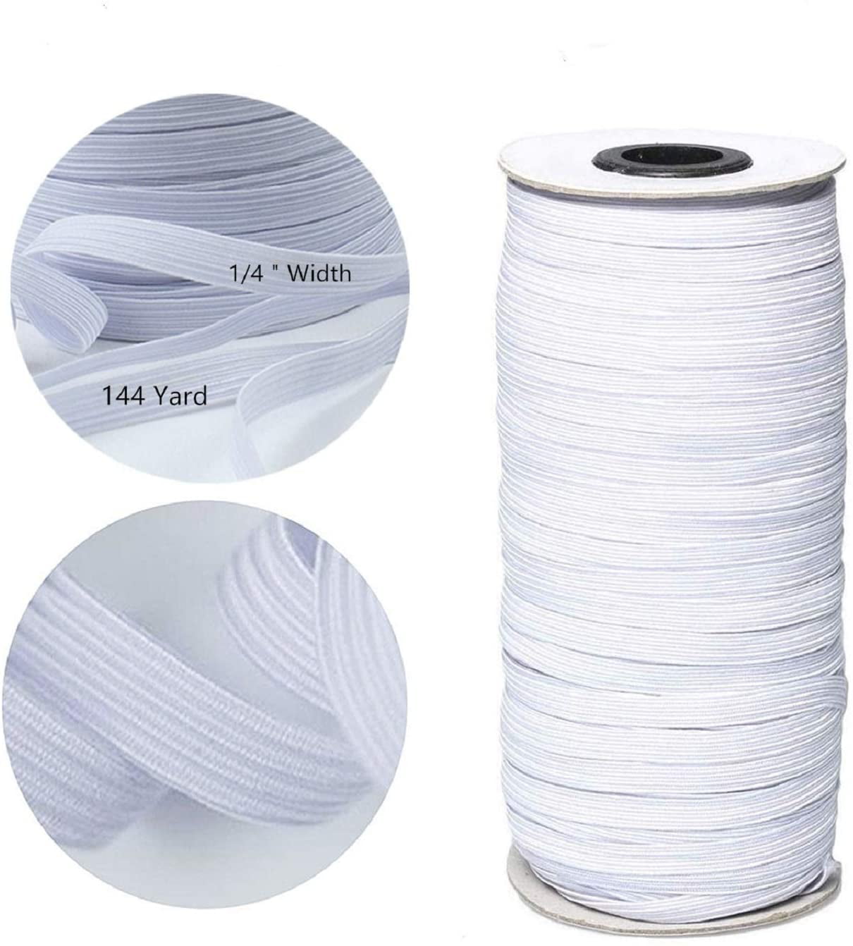Elastic Bands Cord for Mask,Width Braided Elastic 100 Yards Length 1/4 Inch Cord Elastic Rope Bungee White Heavy Stretch Knit Elastic Spool High Elasticity Knit Elastic Band for DIY Sewing Crafts 