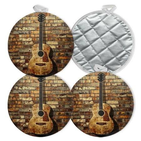 

4 PCS Pot Holders for Kitchen Potholders Sets with Hook for Oven Cooking Baking Aged Guitar With Story On Textured Wall