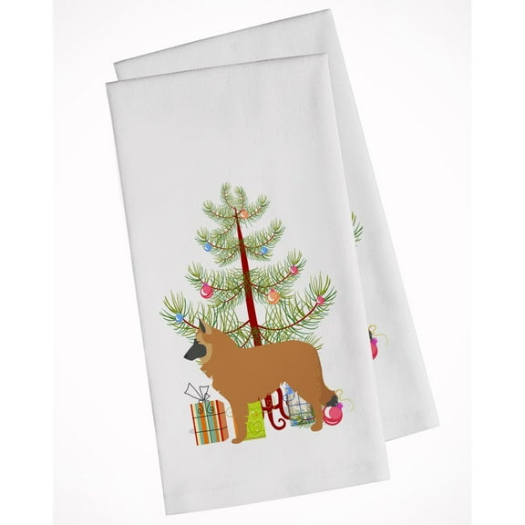 Belgian Shepherd Merry Christmas Tree White Kitchen Towel Set of 2 Dish Towels