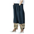 thumbnail image 2 of Pantalons Larges pour Femmes Pantalons Décontractés en Coton et Lin Imprimé Patchwork Irrégulier Ample, 2 of 3
