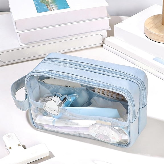 Tuvgenk Pencil Cases Blue Large Capacity Pencil Pouch Cloth Zipper Durable Solid Color Cosmetic Bag for Adults