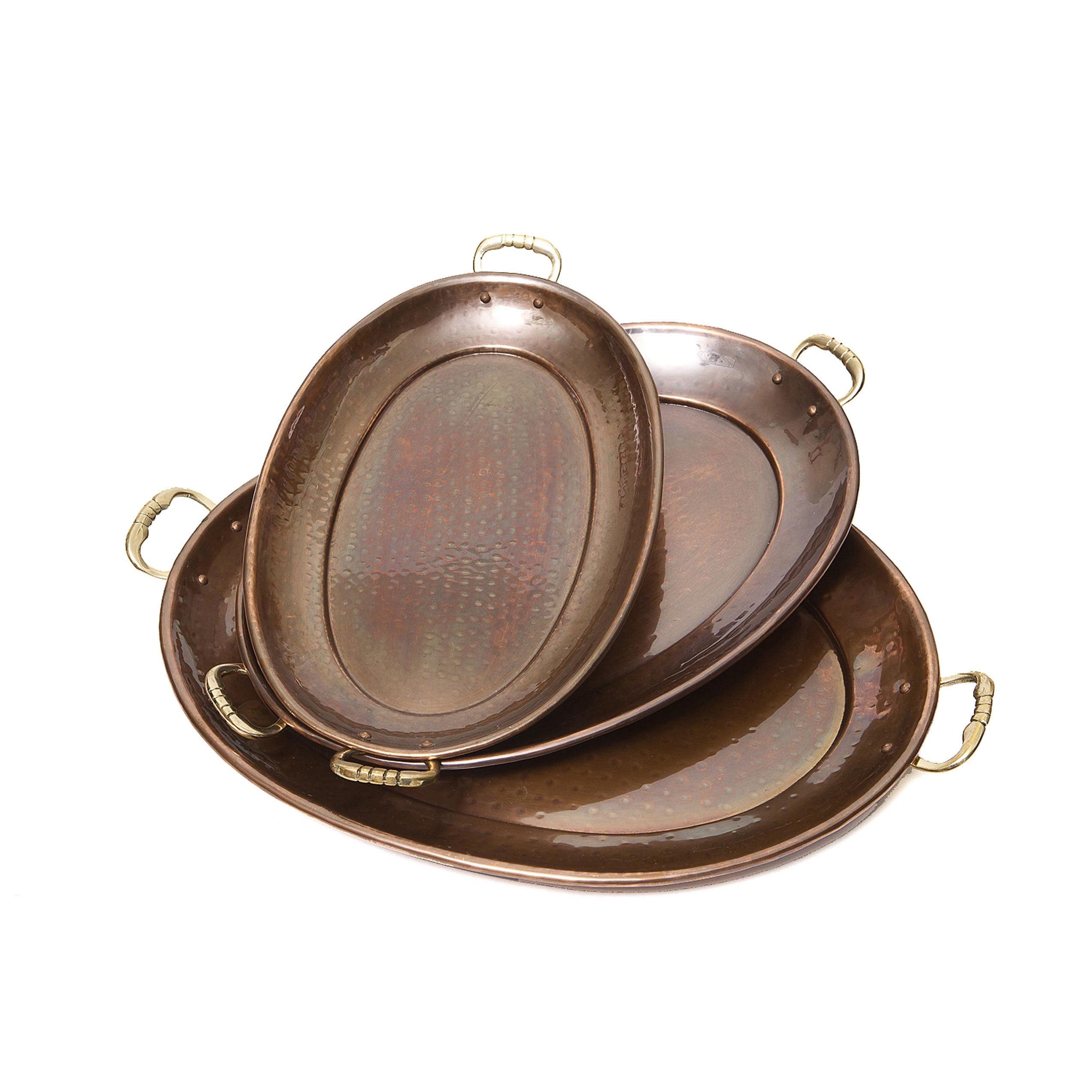 Hammered Décor Antique Copper Oval Trays 3 Piece Set