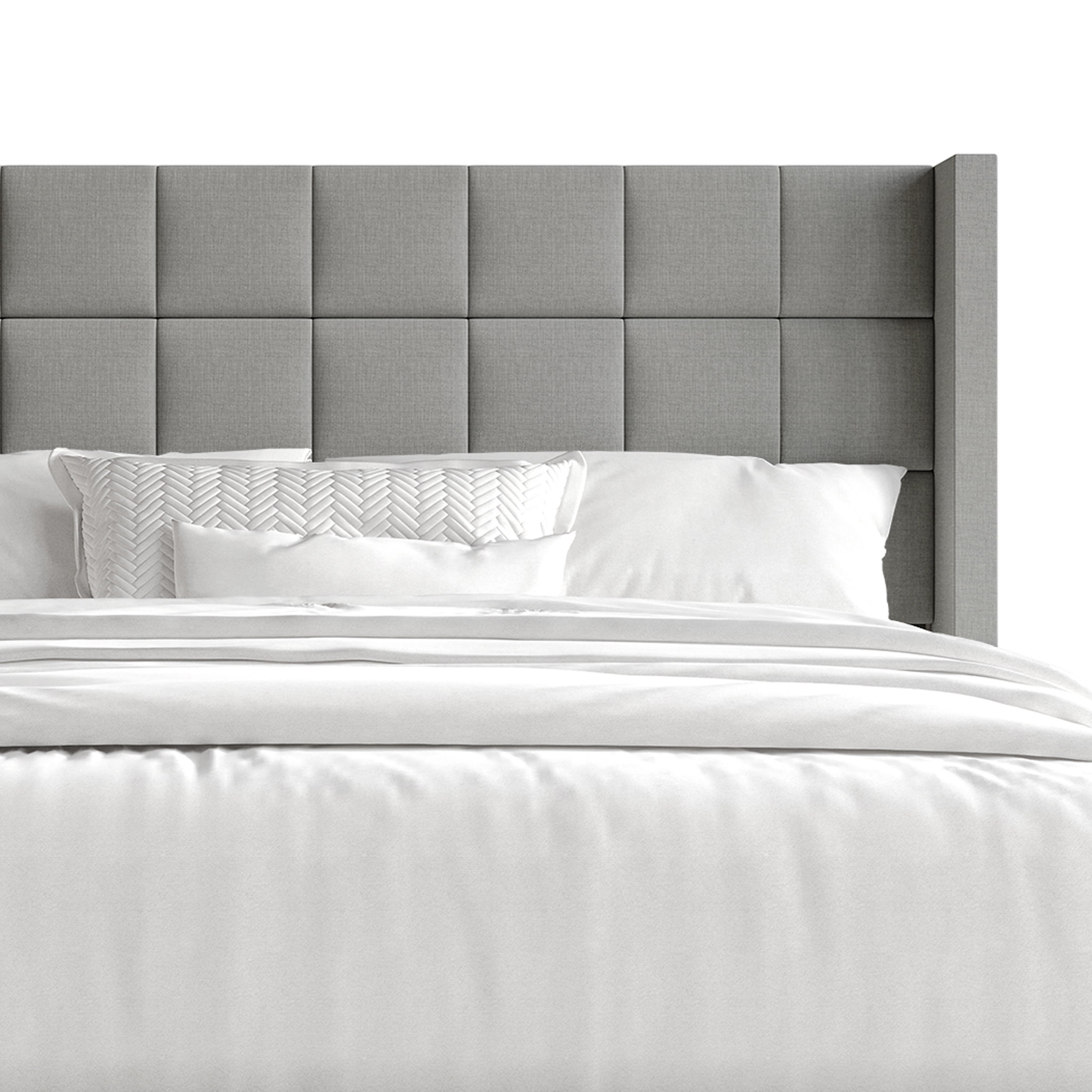 Castle Place Elegant Wingback Linen Upholstered Twin Bed, Light Grey