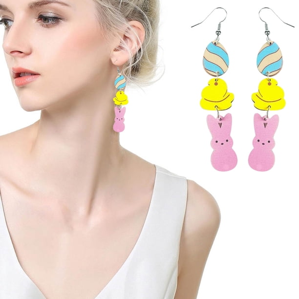 Juego de tres pendientes personalizados de Pascua, pendientes colgantes de madera, joyería para mujer.