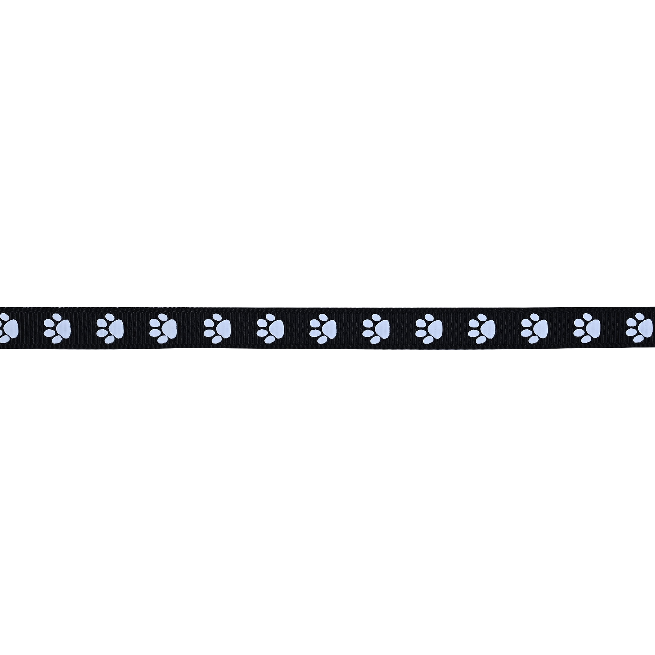 Gwen Studios 3/8" White Paws on Black Grosgrain Ribbon, 7 yards
