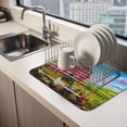 thumbnail image 2 of Red Barn Dish Drying Mats for Kitchen Counter, Chickens Rooster Windmill Farmhouse Sunflowers Rustic Absorbent Coffee Bar Mat with Non-slip Rubber Backed Quick Drying Dish Rack Pad 16"x24", 2 of 9