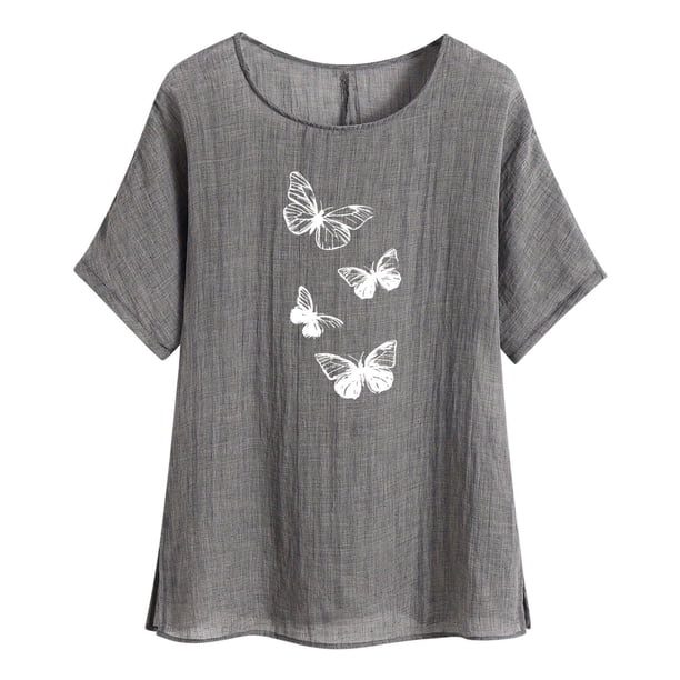 Vestidos Casuales Para Mujer, Blusas De Mujer De Moda Camisetas estampadas de moda para mujer, blusas casuales de lino holgadas de manga corta con cuello redondo y raglán