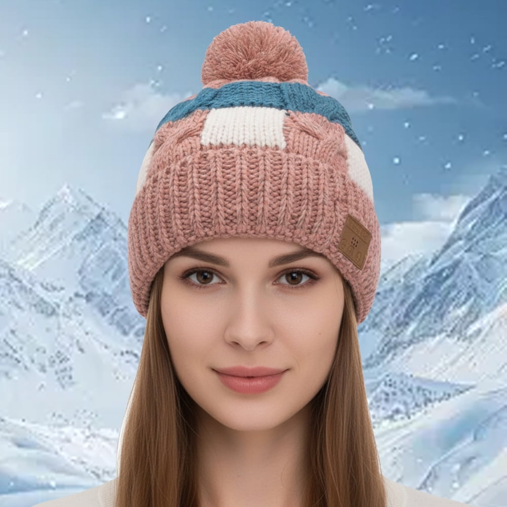 Wireless Beanie Hat Headphones | Music Winter | Knit Stereo Headphone Cap Women Soft Hat with Pompon | for Skiing