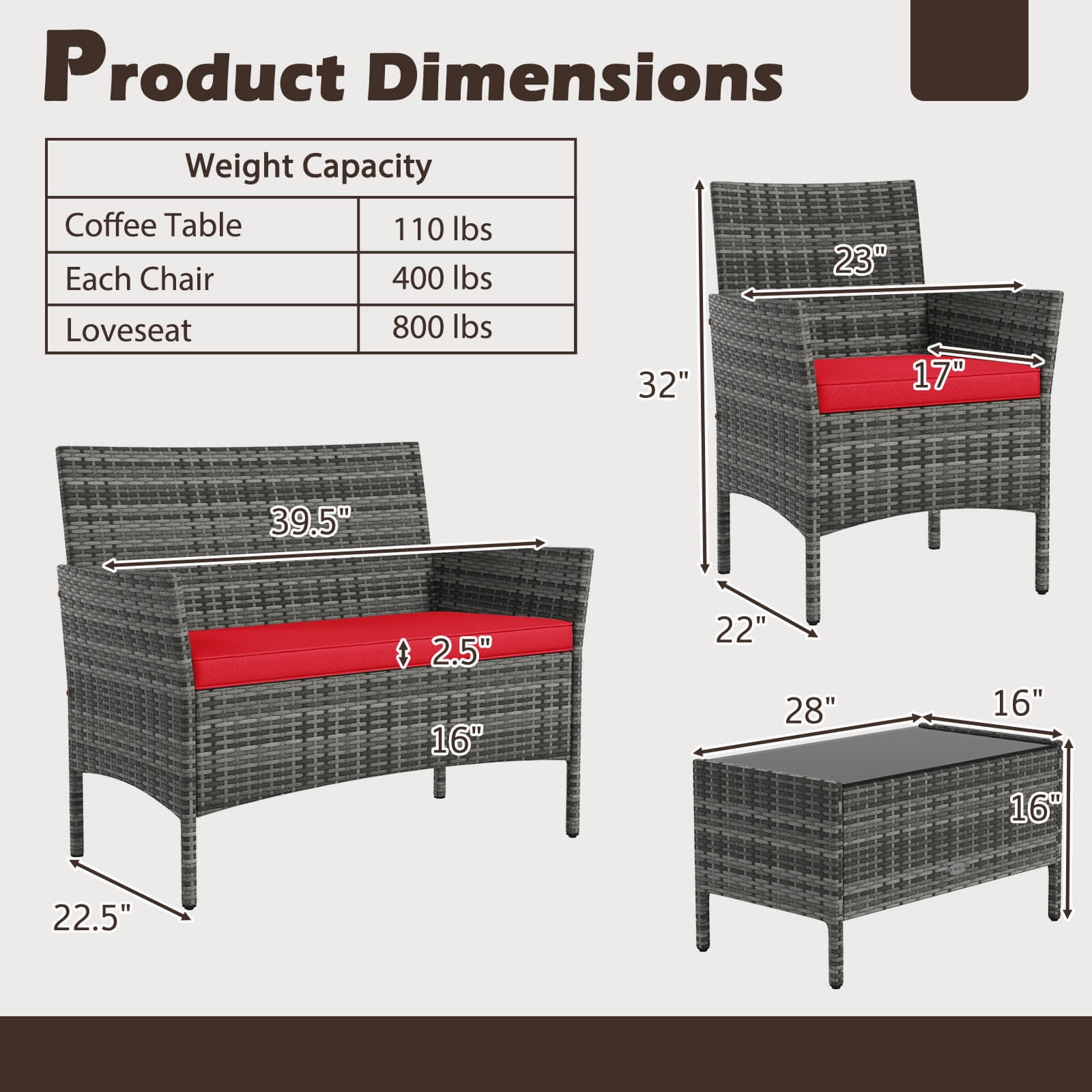 Costway 8 PCS Patio Furniture Set with Washable Cushions and Tempered Glass Coffee Table