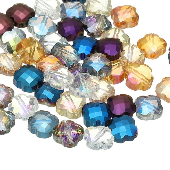 Glass Beads, 100 Pcs 8mm Shamrock Charm Transparent Crystal Glass Beads Clear Jewelry Making Supplies for Bracelets DIY Crafts, Mixed Color