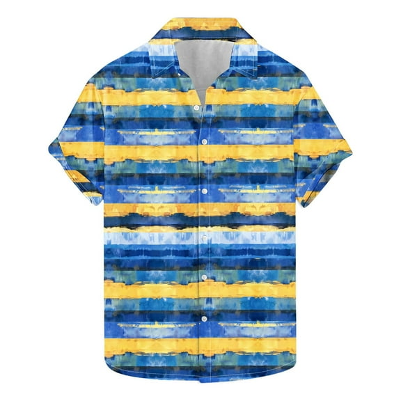 ZCFZJW Men's Hawaiian Shirt Short Sleeve Tie Dye Striped Color Block Printed Button Down Shirts Tropical Holiday Beach Vacation Tee Shirts Tops Multicolor#01 XXL