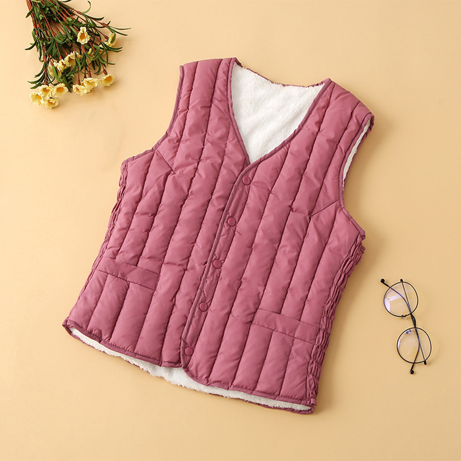 Gilet Polaire à Carreaux Sans Manches Pour Femme - Col Montant, Fermeture éclair Et Poches - Léger Et Chaud