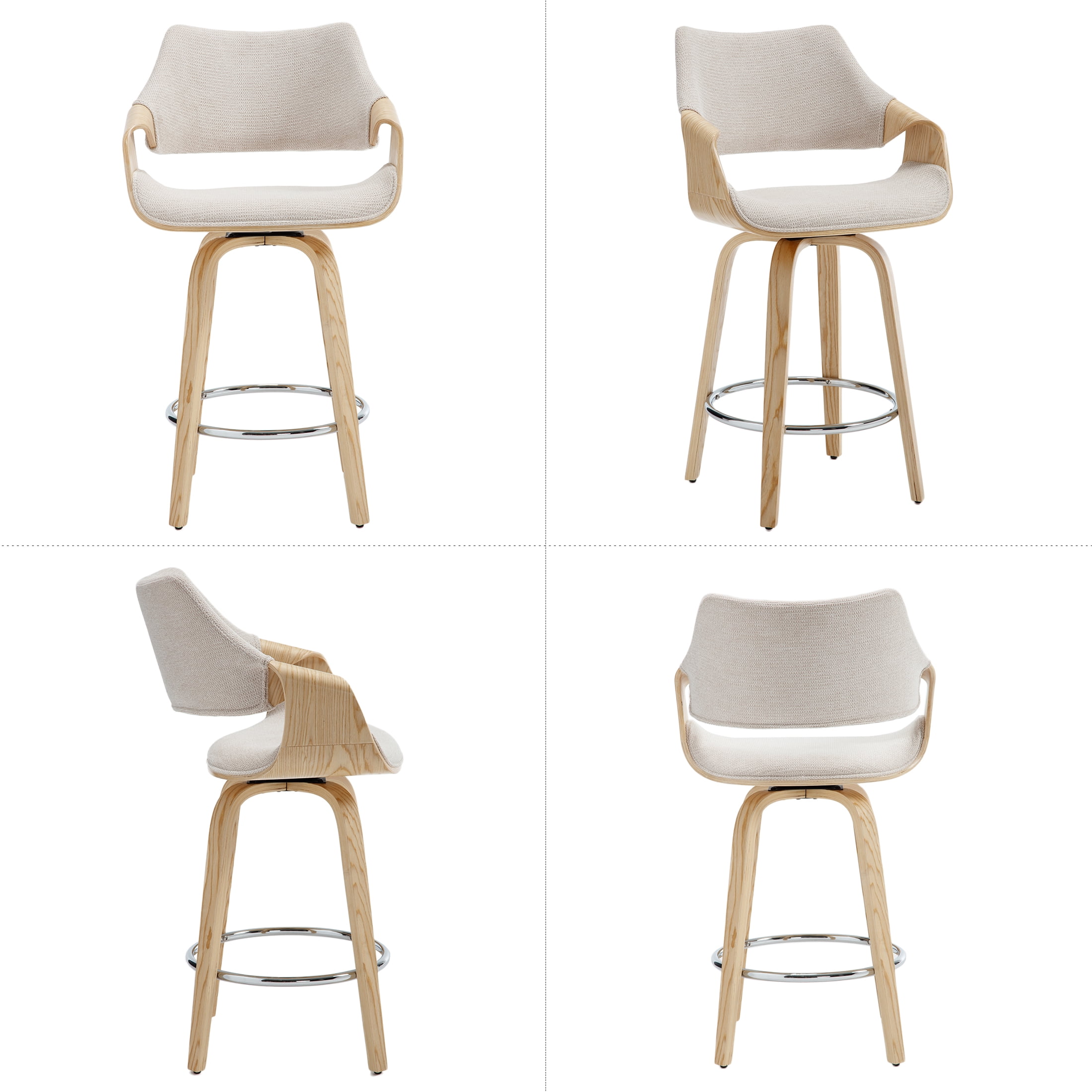 Guyou 26" Swivel Counter Stools Set of 2, Modern Barrel Chenille Kitchen Island Stools, Farmhouse Solid Wood Counter Height Barstools, Bar Height Island Chairs with Back and Wood Frame, Beige