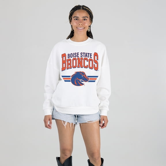 Women's Gameday Couture White Boise State Broncos Oversized Premium Fleece Sweatshirt