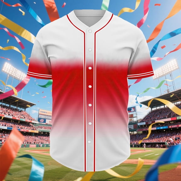 S-5X Plus Size Baseball Shirts for Men Big & Tall Short Sleeve Tshirts Shirt Button-Down V Neck Gradient Printed Breathable Gym Workout Tees Tops