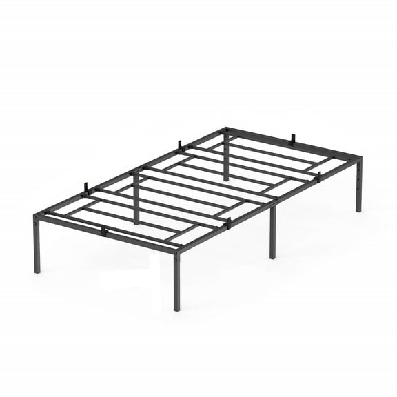 Zzistar Metal Bed Frame, Black Painted Slats Support Platform Bed Frame, Twin Size
