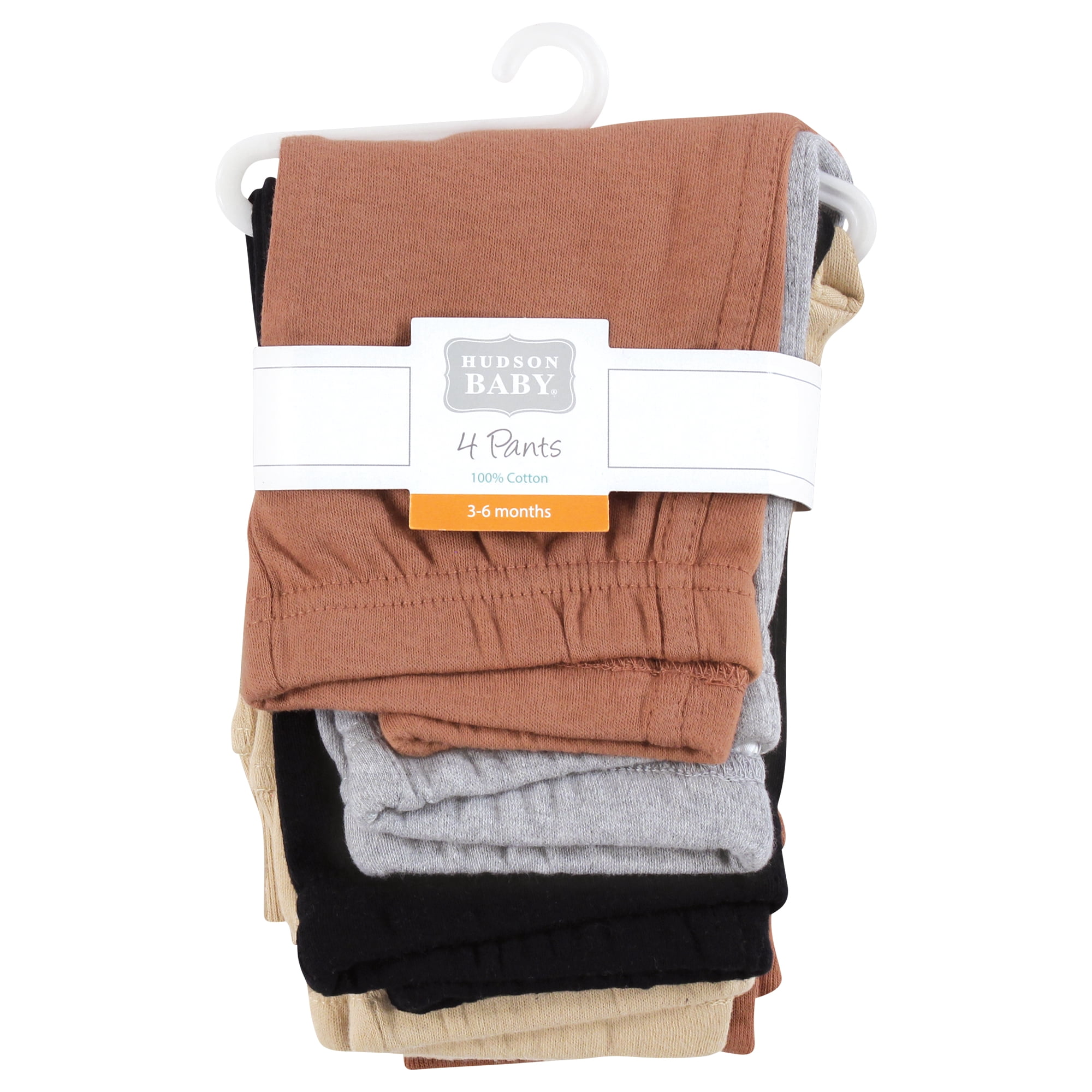 Hudson Baby Cotton Pants and Leggings, Tan Gray Black, 12-18 Months