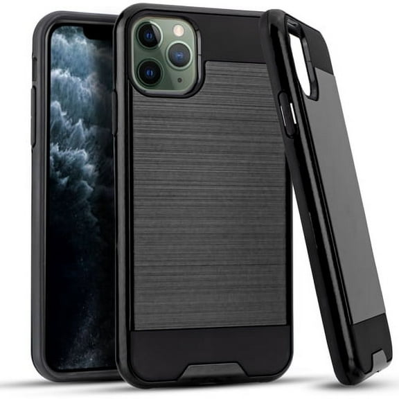 iPhone 11 Pro Case, 2-Piece Style Hybrid Shockproof Hard Case Cover with [Tempered Glass Screen Protector] Hybird Shockproof And Circlemalls Stylus Pen-Black