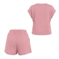 thumbnail image 5 of Girls 2 Piece Outfits Set Solid Color Round Neck Short Sleeve Top and Drawstring Shorts Set Summer Casual Loungewear Comfortable Clothing Sets with Pockets, 5 of 9