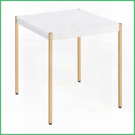 White and Gold Square Coffee Table for Living Room, Spacious Top & Stable Metal Legs