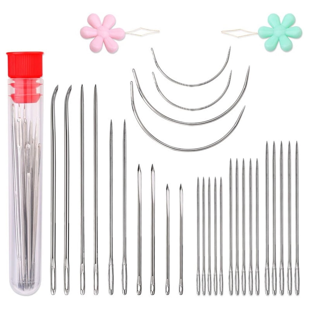 10 Set Knitting Needle with Bottle Big Eye Hand Sewing Needle Large Eye Curved Needle Stitching Needle for Sewing
