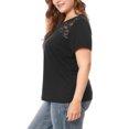 thumbnail image 5 of Unique Bargains Women's Plus Tops Lace Panel Round Neck Short Sleeve Blouse, 5 of 6