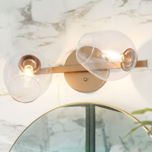 LNC 17" 2-Light Modern/Contemporary Gold Bathroom Vanity Light with Glass Shade