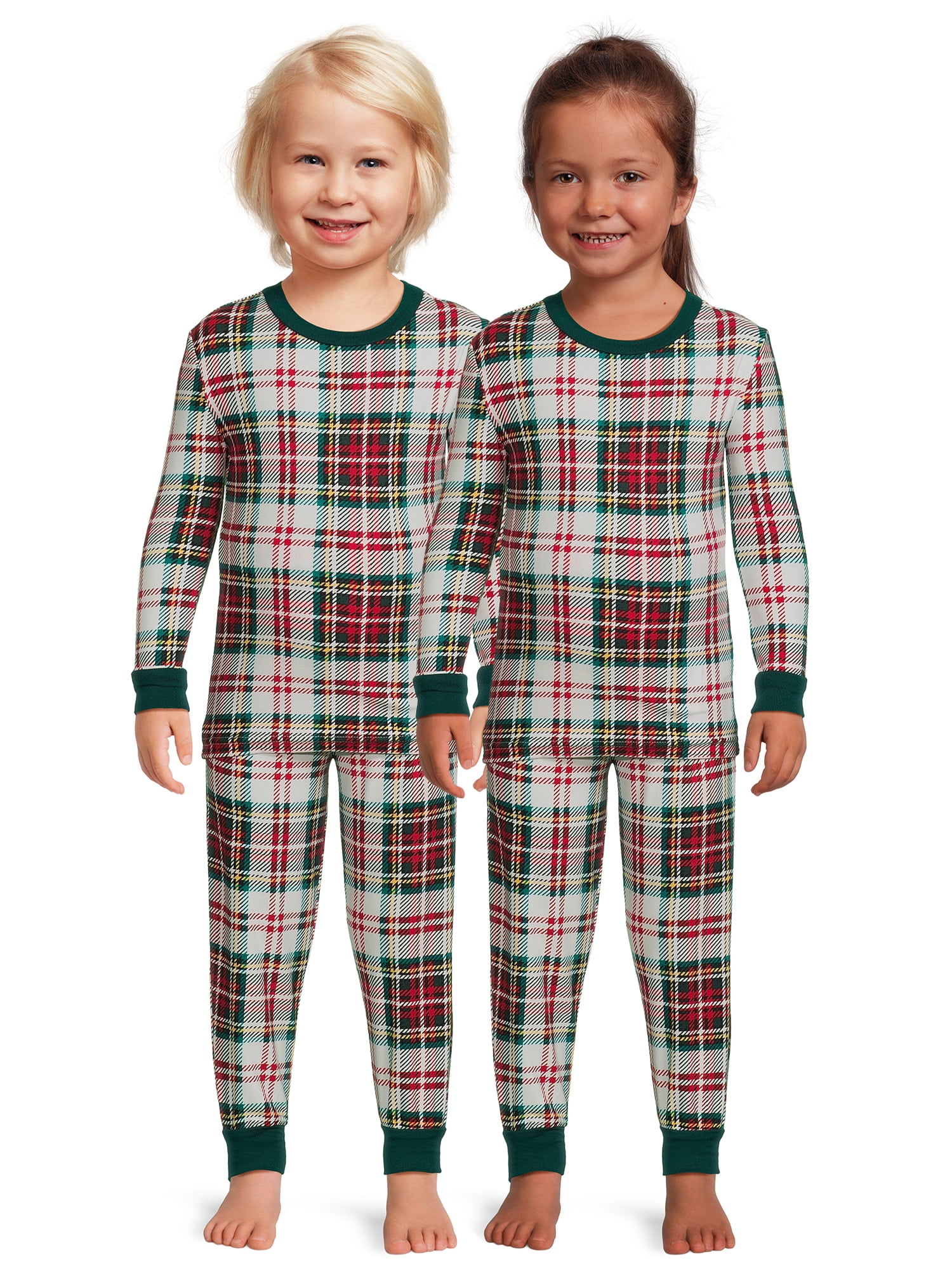 Jolly Jammies Baby and Toddler Unisex Matching Family Pajamas Holiday Plaid Long Sleeve Top and Pants, 2-Piece Sleepwear Set