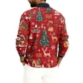 thumbnail image 4 of Wutalume Men's V-Neck Christmas Print Sweater, Long Sleeve Ribbed Knit Pullover, Cozy Stretch Top for Holiday Parties, Casual Comfort and Layering,Red 2XL, 4 of 6