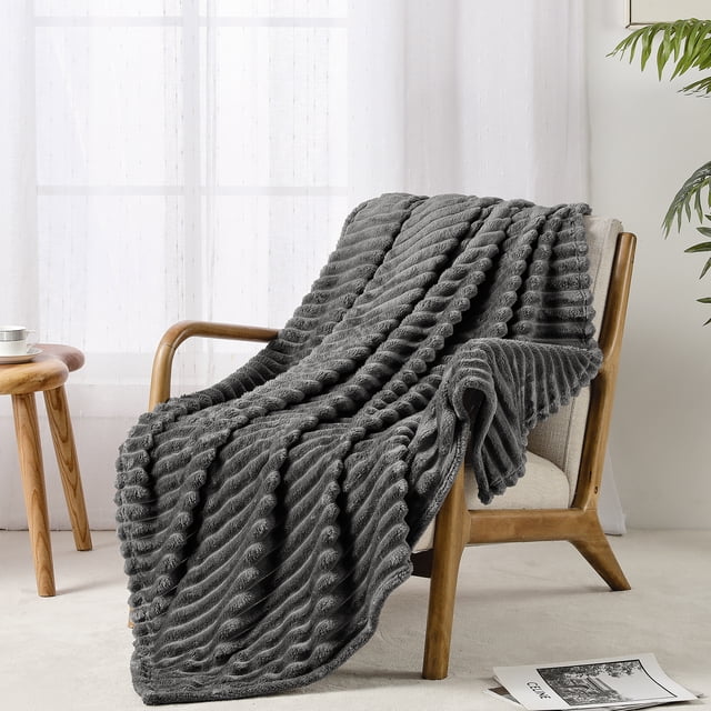 Bourina Flannel Fleece Throw Blanket for Couch Sofa Bed, Lightweight Warm Soft and Decorative, 50" X 60", Gray