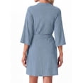 thumbnail image 4 of Women's Waffle Knit Robe 3/4 Sleeve V Neck Knee Length Wrap with Adjustable Waist Belt Light Blue L, 4 of 4