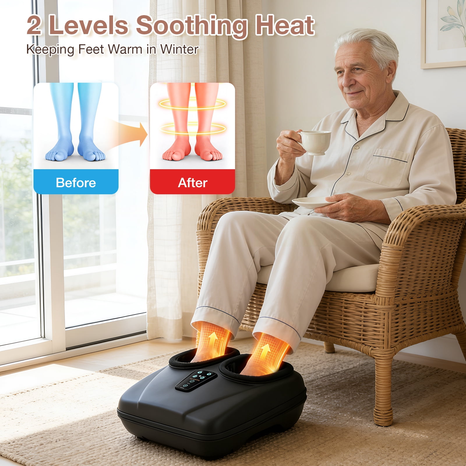 Shiatsu Foot Massager with Heat, Electric Foot Massager Machine for Plantar Fasciitis Neuropathy with Remote Control, Adjustable Vibration and Compression (Black)