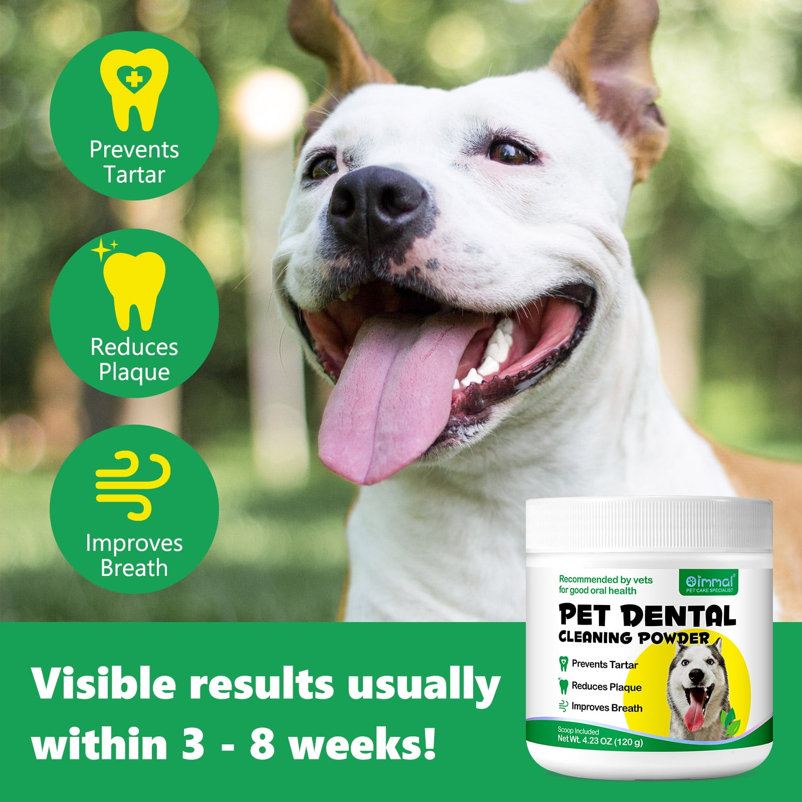 Oimmal Dog Teeth Cleaning Powder, Dog Breath Freshener, Dog Tartar Remover for Teeth with Probiotics, 120g*2 Pack